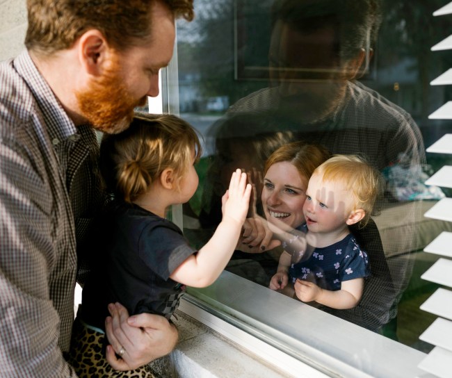 Celebration of life family through window