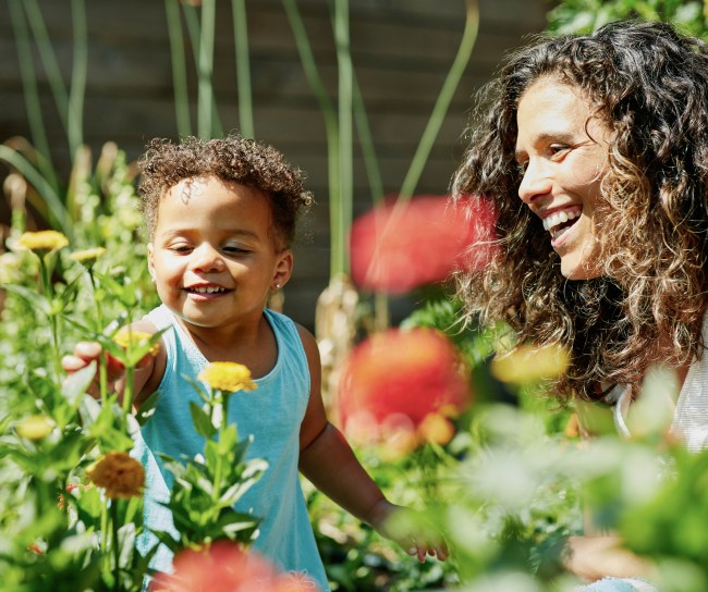Celebration of life parent and child in garden