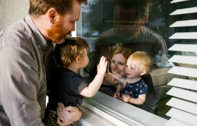 Celebration of life family through window